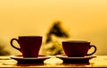 Cup of morning coffee in the silhouette before sunrise Royalty Free Stock Photo