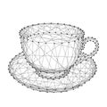 Cup mug with coffee or tea on a saucer from abstract futuristic