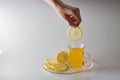 Cup with orange drink and sliced lemon Royalty Free Stock Photo