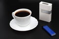 Cup os coffee. Cigarettes and lighter. Royalty Free Stock Photo