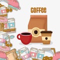 Cup paper bag takeaway cup bread milk fresh beverage coffee time Royalty Free Stock Photo