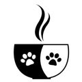 Cup with paws animals theme black and white flat design.