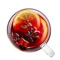 Cup with red mulled wine on white background,