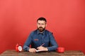 Cup, retro clock and red book on vintage table Royalty Free Stock Photo