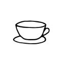 Cup and saucer hand drawn element in doodle style. scandinavian monochrome minimalism. tea, coffee, kitchen, comfort, cafe, drink