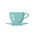 Cup and saucer icon. Kitchen utensils, tea or coffee items. Blue mug. Royalty Free Stock Photo