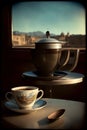 A Cup And Saucer Sitting On A Table Next To A Window. Generative AI