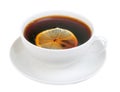 Cup on saucer with tea and slice of lemon Royalty Free Stock Photo