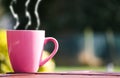 Cup with smoking hot drink Royalty Free Stock Photo