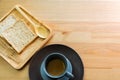 Cup soup with bread breakfast on the wood table Royalty Free Stock Photo