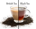 Cup split in half. Tough choice british tea vs black tea concept Royalty Free Stock Photo