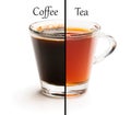 Cup split in half. Tough choice tea vs coffee concept Royalty Free Stock Photo