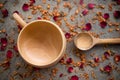 Cup and spoon make from wooden Royalty Free Stock Photo