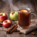 A cup of steaming hot apple cider with a cinnamon stick1