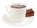 Cup of steaming hot cocoa with chocolate squares