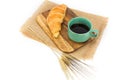A cup of strong black espresso coffee and fresh croissant isolated Royalty Free Stock Photo