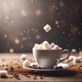 Cup with sugar cubes and coffee beans Royalty Free Stock Photo