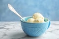 Cup with tasty vanilla ice cream Royalty Free Stock Photo