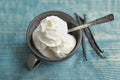 Cup with tasty vanilla ice cream Royalty Free Stock Photo