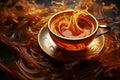 Cup of tea on abstract background. 3d illustration. Toned, Unveil the allure of coffee or tea through macro photography. capture