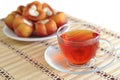 Cup of tea on a background of plate of cakes Royalty Free Stock Photo