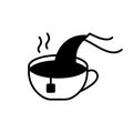 Cup with tea bag, pouring boiling water, teapot spout. Cutout silhouette icon for packaging design. Outline pictogram of brewing Royalty Free Stock Photo