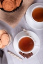 Cup of tea with biscuits and chocolate Royalty Free Stock Photo