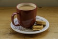 A cup tea and biscuits.