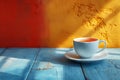 Cup of tea on blue wooden table