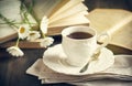 Cup of tea, books and chamomiles Royalty Free Stock Photo