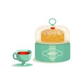 Cup of tea and cake colorful vector design element