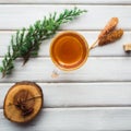 Cup of tea and cane sugar. On wooden background Royalty Free Stock Photo