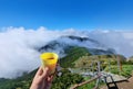 cup of tea in Ceahlau mountain landscape