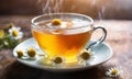 a cup of tea with chamomile. Selective focus.