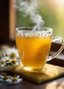 a cup of tea with chamomile. Selective focus.