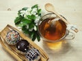 Cup of tea and chocolate ball Royalty Free Stock Photo