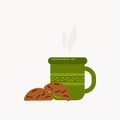 Cup of tea and chocolate biscuits. Chocolate cookie vector illustration, icon.