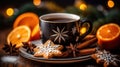 A cup of tea in a Christmas arrangement. Ai generative