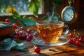 A cup of tea with a clock on the wall Royalty Free Stock Photo