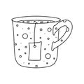 Cup of tea or coffee decorated with polka dot. Illustration in hand drawn doodle style. Vector isolated on white Royalty Free Stock Photo