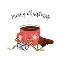 Cup of tea or coffee. winter theme, christmas Hand-drawn card. Vector Illustration Royalty Free Stock Photo