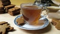 A cup of tea with cookies on a plate Royalty Free Stock Photo