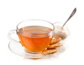 Cup of tea with cookies and sugar on a white Royalty Free Stock Photo
