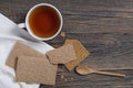 Cup of tea and crisp bread for breakfast Royalty Free Stock Photo