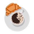 Cup of tea and croissant. Vector Illustration