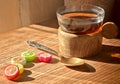 Cup of tea, the Cup holder,candy,spoon. Royalty Free Stock Photo