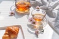 Cup of tea and dessert in the morning, relaxing time Royalty Free Stock Photo