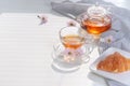 Cup of tea and dessert in the morning, relaxing time Royalty Free Stock Photo