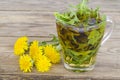 Cup of tea from fresh dandelion leaves.