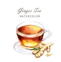 Cup tea with ginger isolated on the white background.